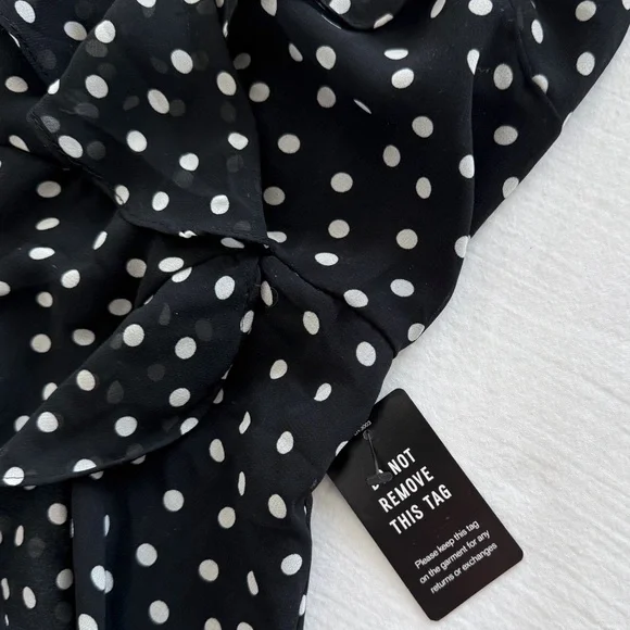 Express black & white polka dot midi dress with ruffle detail - Picture 4 of 7